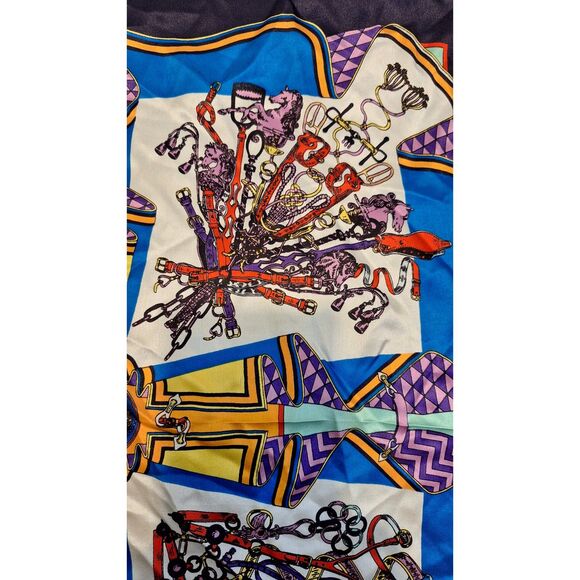 Set Of 2 Multicolored Multi Print 100% Silk Square Scarfs Women Fairy Office - Picture 6 of 7